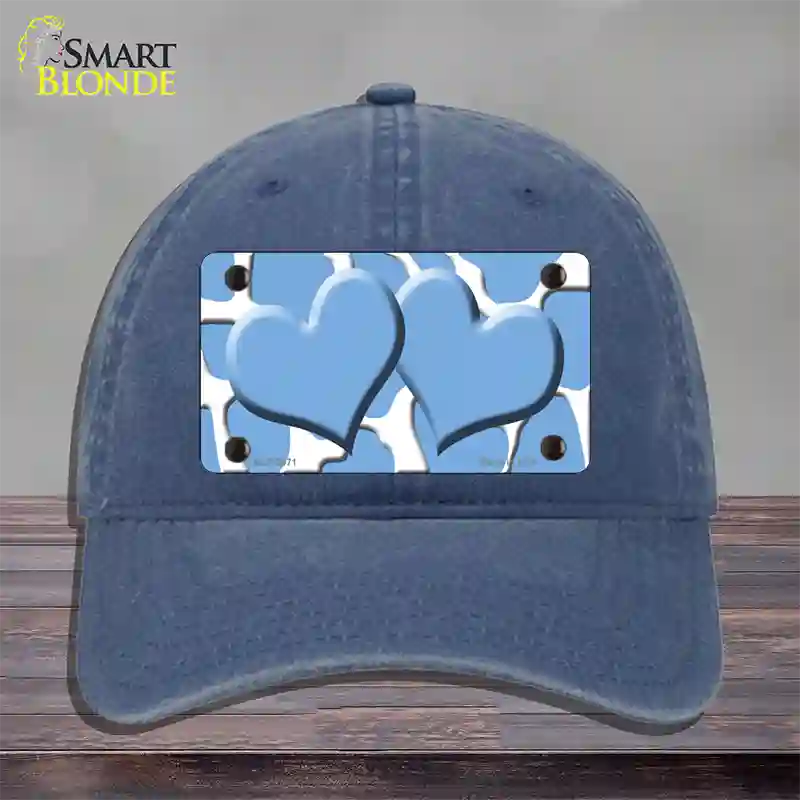 Light Blue White Giraffe Light Blue Centered Hearts Novelty License Plate Hat Unconstructed Cotton / Navy