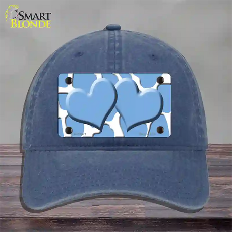 Light Blue White Giraffe Light Blue Centered Hearts Novelty License Plate Hat Unconstructed Cotton / Navy