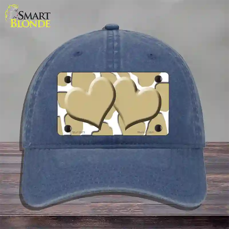 Gold White Giraffe Gold Centered Hearts Novelty License Plate Hat Unconstructed Cotton / Navy