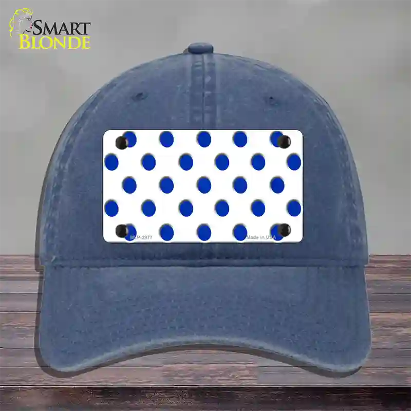 Blue White Polka Dot Novelty License Plate Hat Unconstructed Cotton / Navy