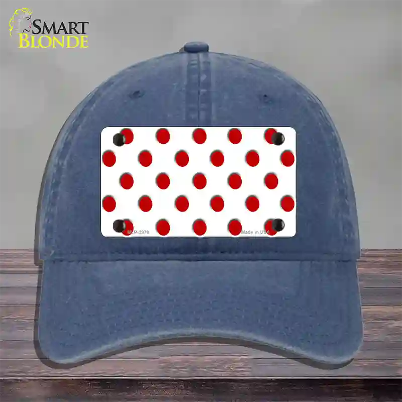 Red White Polka Dot Novelty License Plate Hat Unconstructed Cotton / Navy