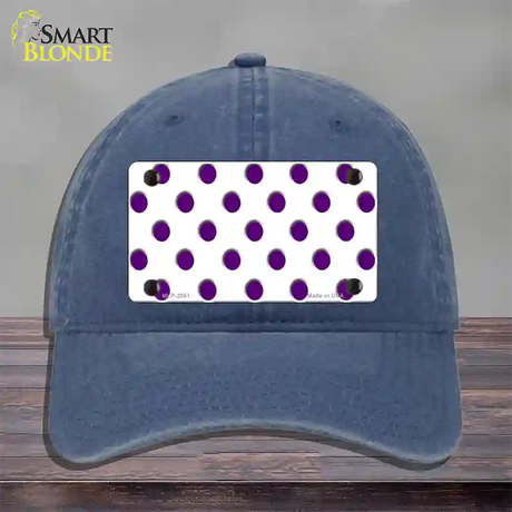 Purple White Polka Dot Novelty License Plate Hat Unconstructed Cotton / Navy