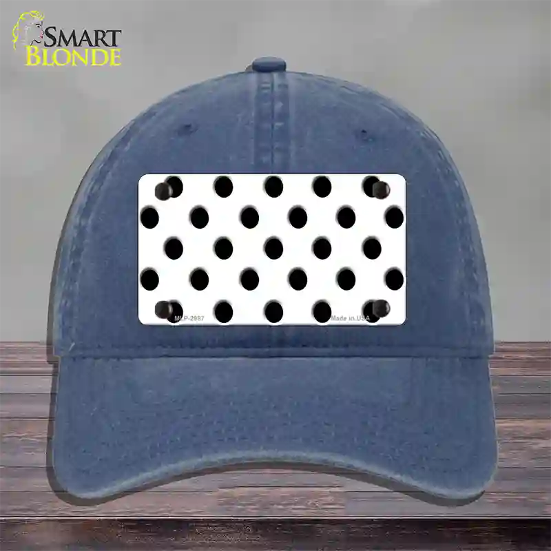 Black White Polka Dot Novelty License Plate Hat Unconstructed Cotton / Navy