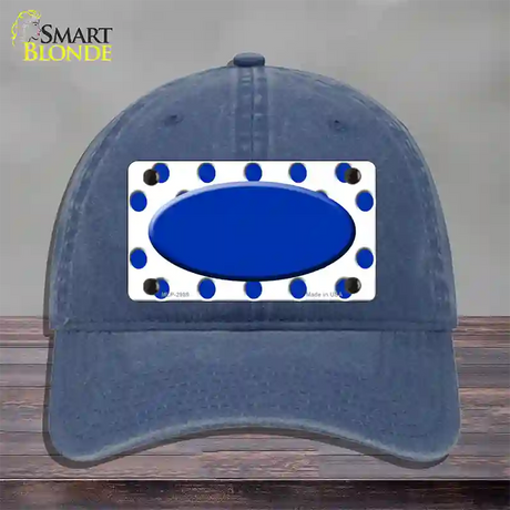 Blue White Polka Dot Blue Center Oval Novelty License Plate Hat Unconstructed Cotton / Navy