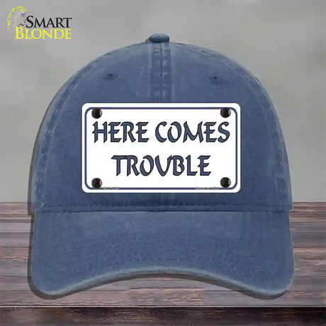 Here Comes Trouble Novelty License Plate Hat Unconstructed Cotton / Navy