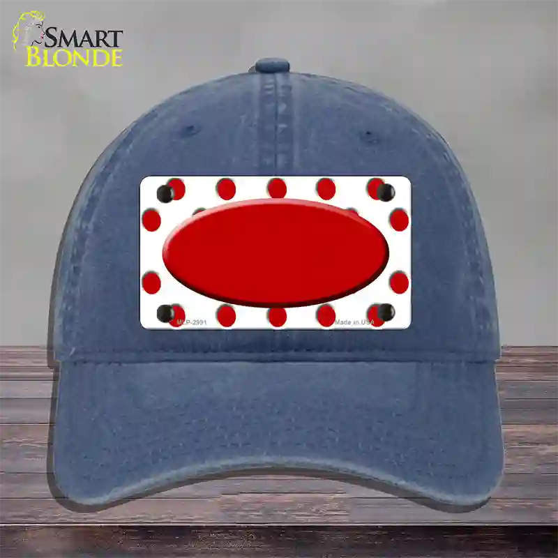 Red White Polka Dot Red Center Oval Novelty License Plate Hat Unconstructed Cotton / Navy