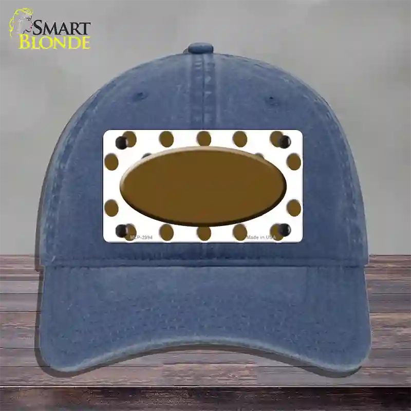 Brown White Polka Dot Brown Center Oval Novelty License Plate Hat Unconstructed Cotton / Navy