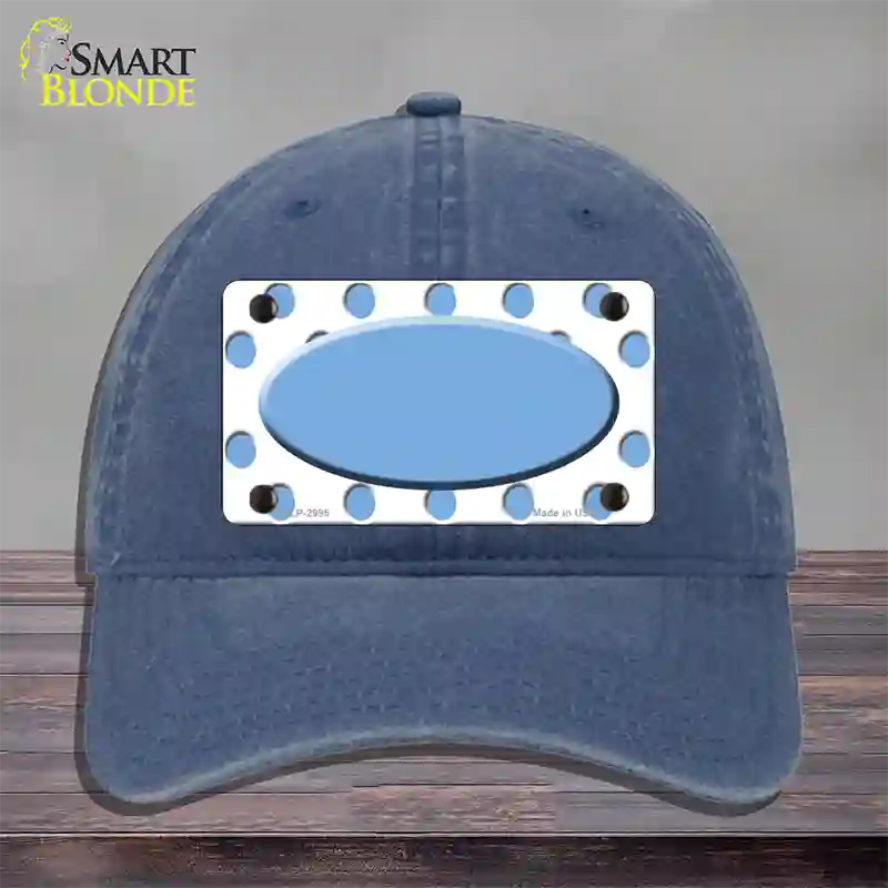 Light Blue White Polka Dot Light Blue Center Oval Novelty License Plate Hat Unconstructed Cotton / Navy