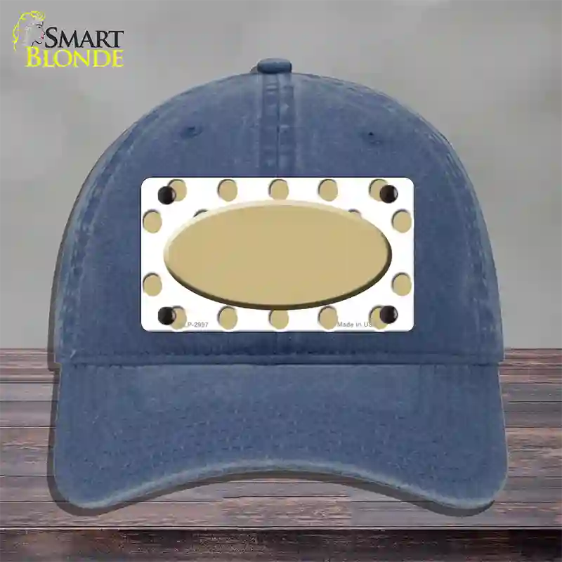 Gold White Polka Dot Gold Center Oval Novelty License Plate Hat Unconstructed Cotton / Navy