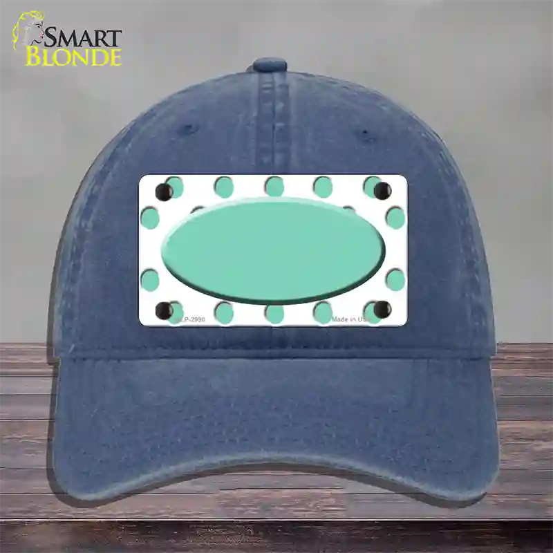 Mint White Polka Dot Teal Center Oval Novelty License Plate Hat Unconstructed Cotton / Navy