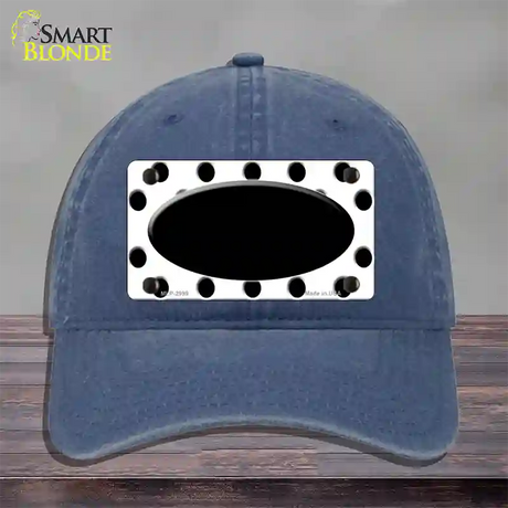 Black White Polka Dot Black Center Oval Novelty License Plate Hat Unconstructed Cotton / Navy