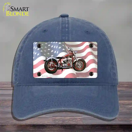 Indian Motorcycle American Flag Novelty License Plate Hat Unconstructed Cotton / Navy