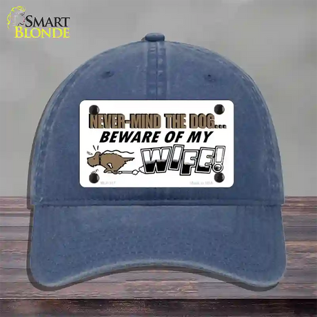 Beware Of My Wife Novelty License Plate Hat Unconstructed Cotton / Navy