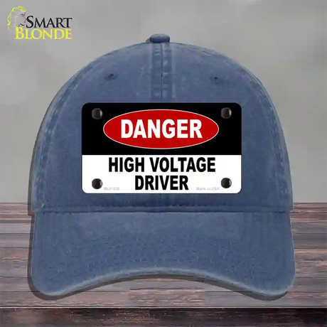 Danger High Voltage Driver Novelty License Plate Hat Unconstructed Cotton / Navy