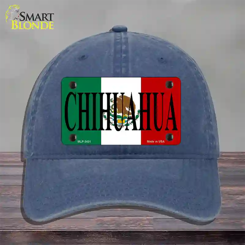 Chihuahua Mexico Flag Novelty License Plate Hat Unconstructed Cotton / Navy