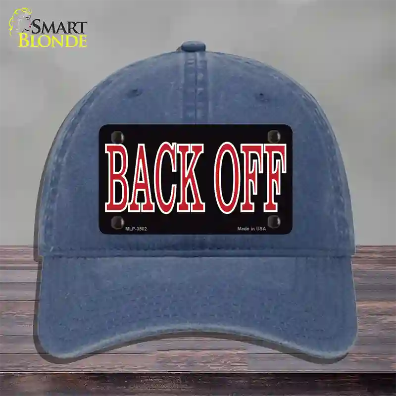 Back Off Black Novelty License Plate Hat Unconstructed Cotton / Navy