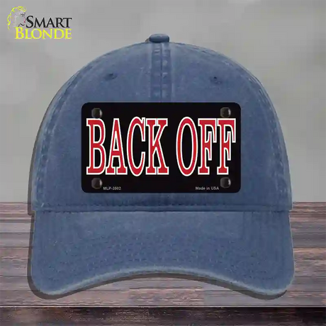 Back Off Black Novelty License Plate Hat Unconstructed Cotton / Navy