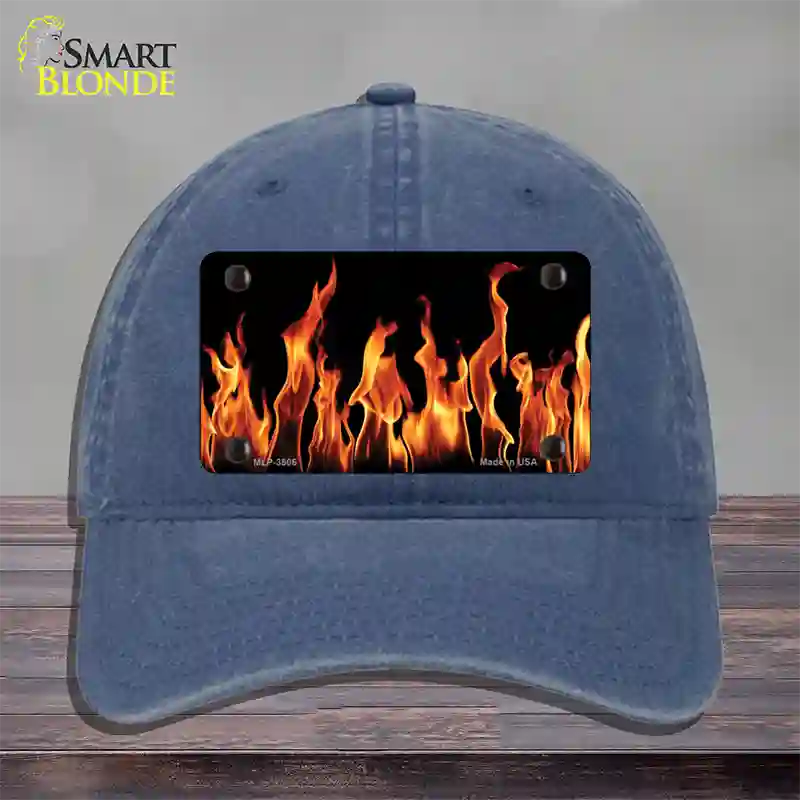 Flames Customizable Novelty License Plate Hat Unconstructed Cotton / Navy