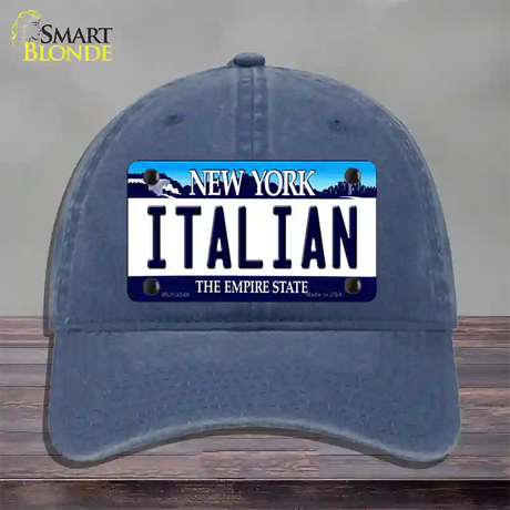 Italian New York Novelty License Plate Hat Unconstructed Cotton / Navy