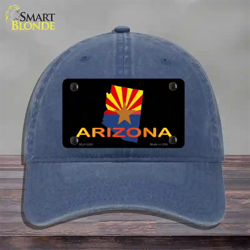 Arizona Flag Filled State Outline Novelty License Plate Hat Unconstructed Cotton / Navy