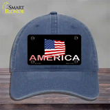 American Flag Black Novelty License Plate Hat Unconstructed Cotton / Navy