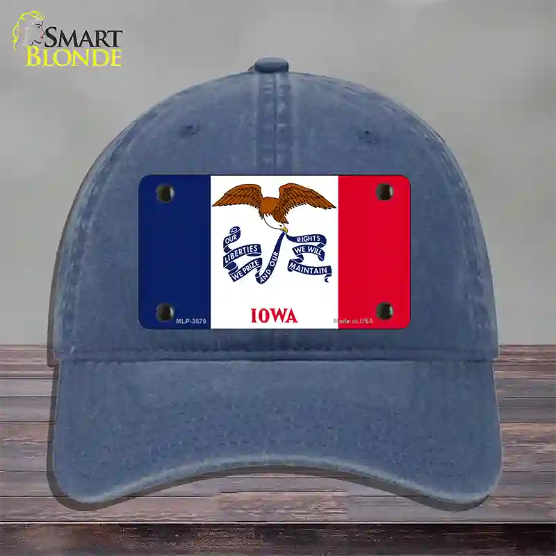 Iowa State Flag Novelty License Plate Hat Unconstructed Cotton / Navy