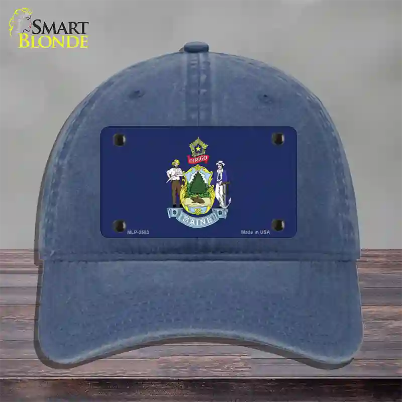 Maine State Flag Novelty License Plate Hat Unconstructed Cotton / Navy