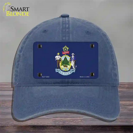 Maine State Flag Novelty License Plate Hat Unconstructed Cotton / Navy