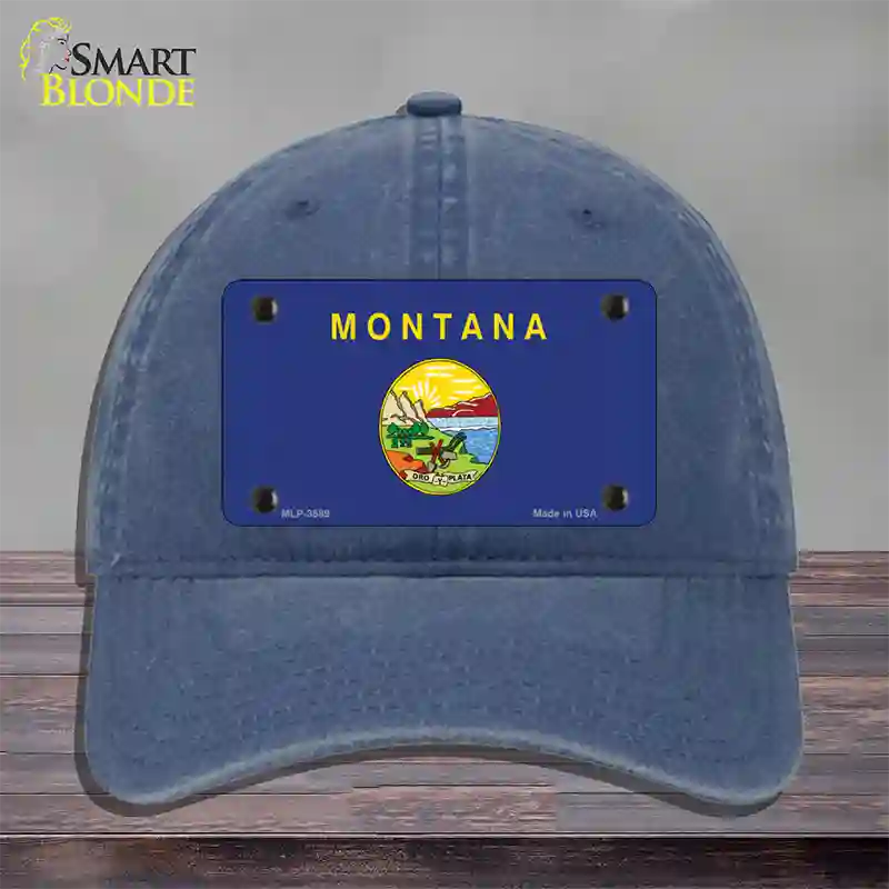 Montana State Flag Novelty License Plate Hat Unconstructed Cotton / Navy