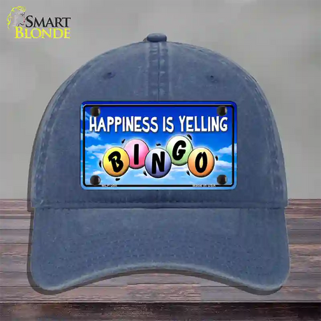 Happiness Is Yelling Bingo Novelty License Plate Hat Unconstructed Cotton / Navy