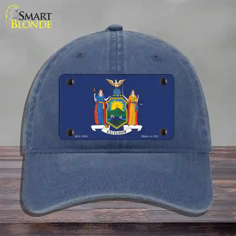 New York State Flag Novelty License Plate Hat Unconstructed Cotton / Navy