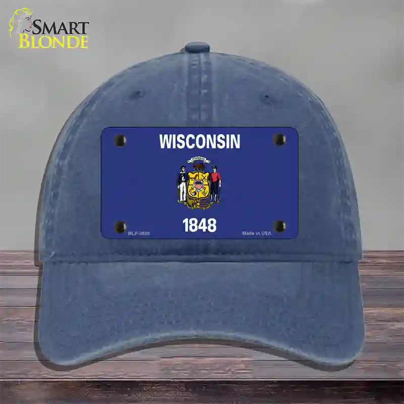 Wisconsin State Flag Novelty License Plate Hat Unconstructed Cotton / Navy