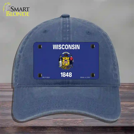 Wisconsin State Flag Novelty License Plate Hat Unconstructed Cotton / Navy