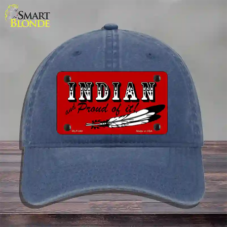 Indian And Proud Novelty License Plate Hat Unconstructed Cotton / Navy