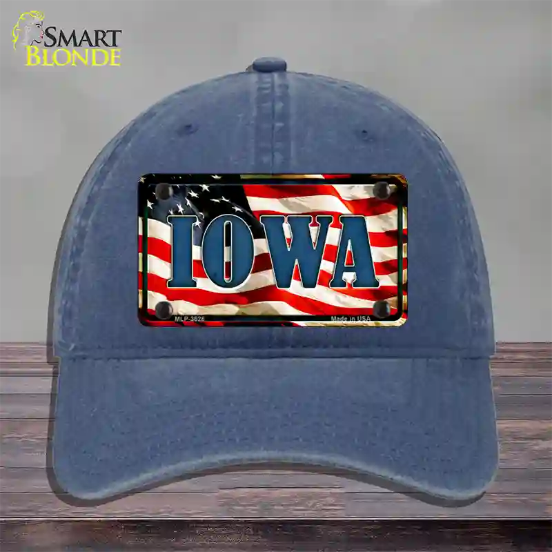 Iowa USA Novelty License Plate Hat Unconstructed Cotton / Navy