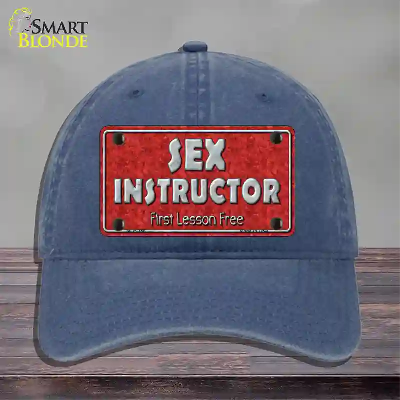 Sex Instructor Novelty License Plate Hat Unconstructed Cotton / Navy