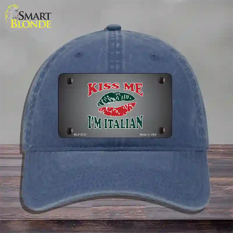 Kiss Me Im Italian Novelty License Plate Hat Unconstructed Cotton / Navy