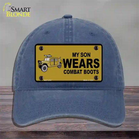 Son Wears Combat Boots Novelty License Plate Hat Unconstructed Cotton / Navy