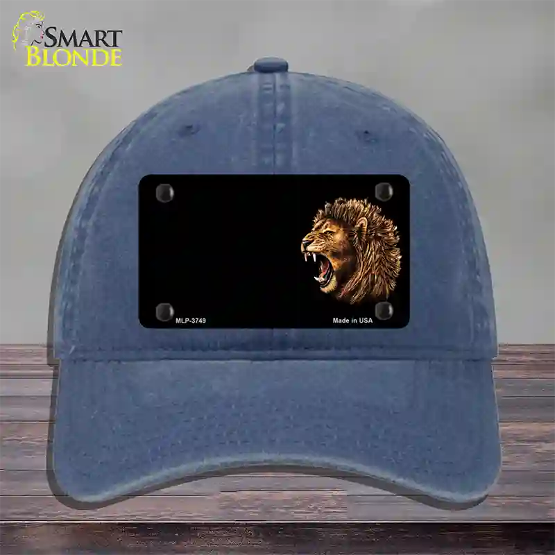 Lion Head Offset Novelty License Plate Hat Unconstructed Cotton / Navy