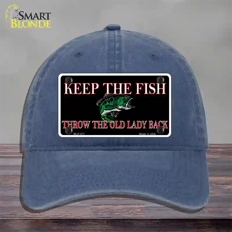 Keep the Fish Novelty License Plate Hat Unconstructed Cotton / Navy