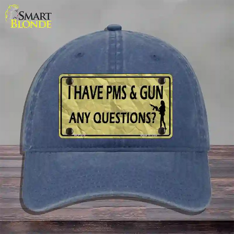 PMS And A Gun Novelty License Plate Hat Unconstructed Cotton / Navy