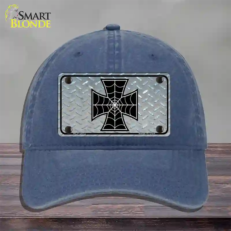 Maltese Cross Spider Web Novelty License Plate Hat Unconstructed Cotton / Navy