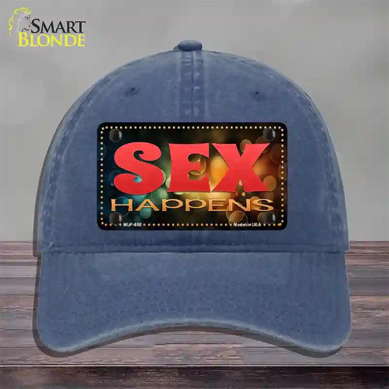 Sex Happens Novelty License Plate Hat Unconstructed Cotton / Navy