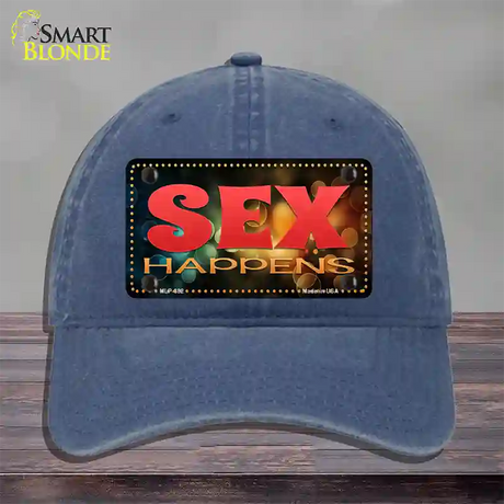 Sex Happens Novelty License Plate Hat Unconstructed Cotton / Navy