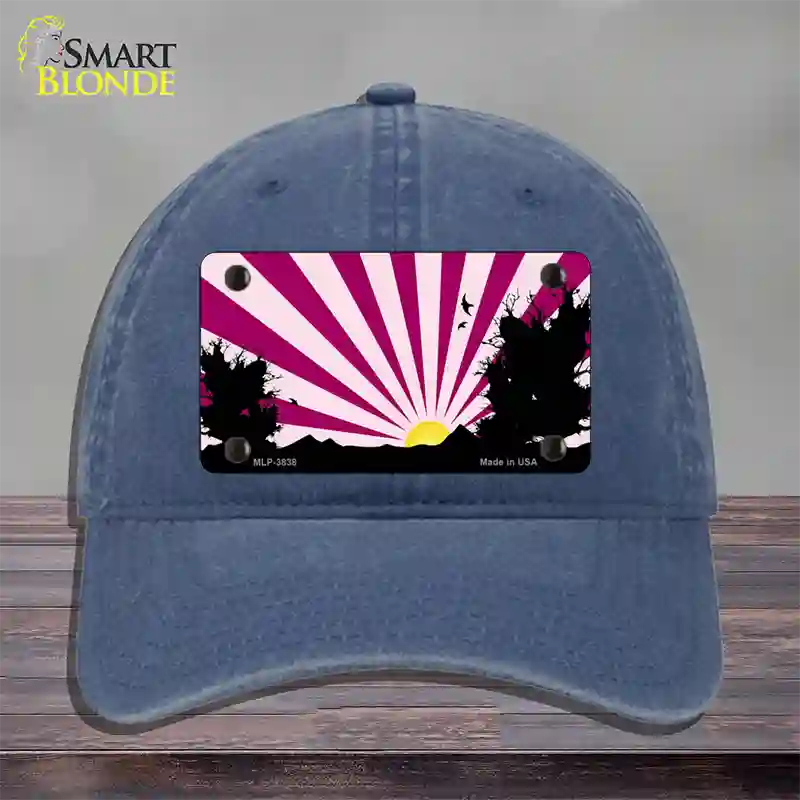 Southwest Pink Sunset Novelty License Plate Hat Unconstructed Cotton / Navy