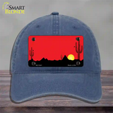 Southwest Cactus Sunrise Red Novelty License Plate Hat Unconstructed Cotton / Navy