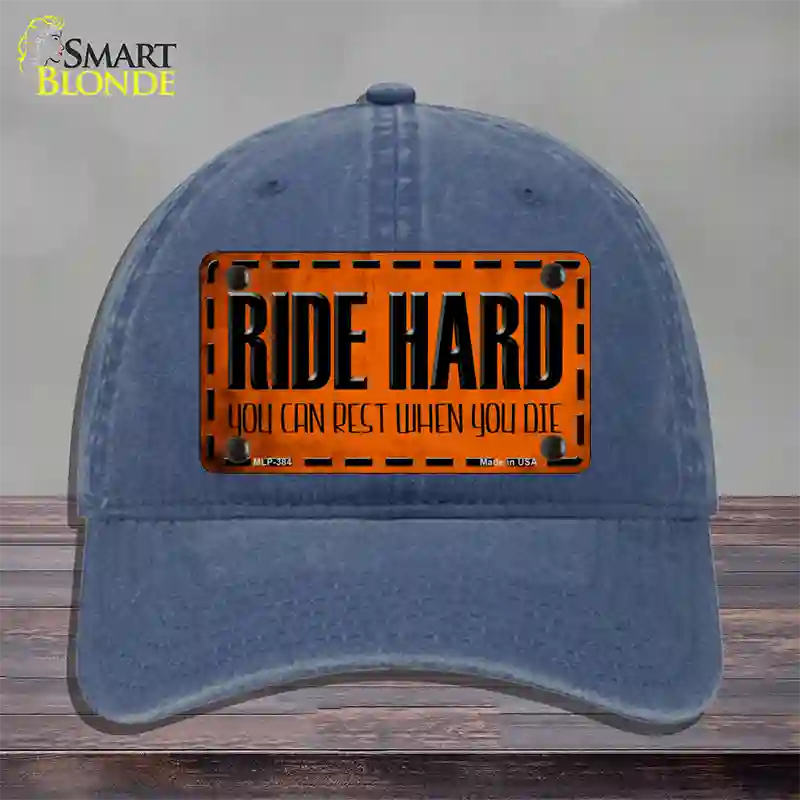 Ride Hard Novelty License Plate Hat Unconstructed Cotton / Navy