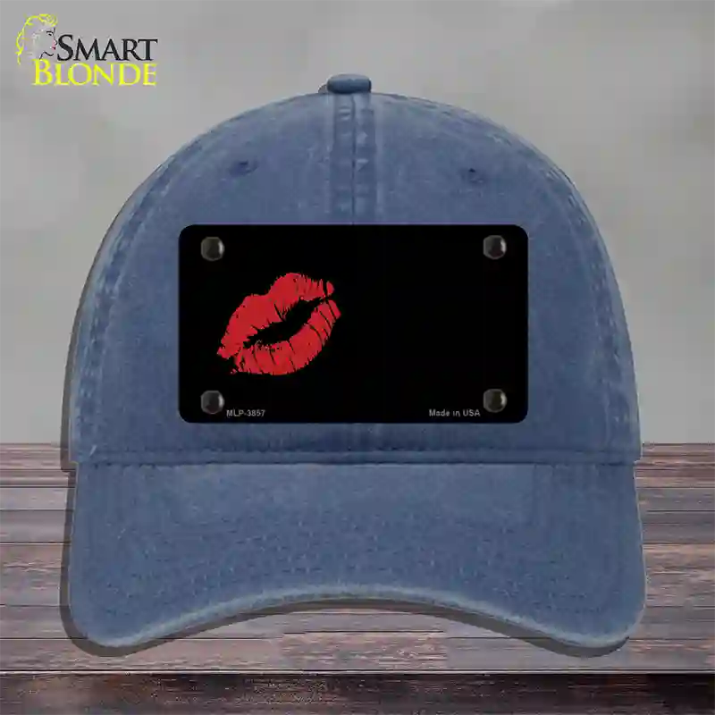 Red Lips Offset Novelty License Plate Hat Unconstructed Cotton / Navy