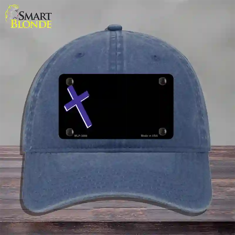 Purple Cross Offset Novelty License Plate Hat Unconstructed Cotton / Navy