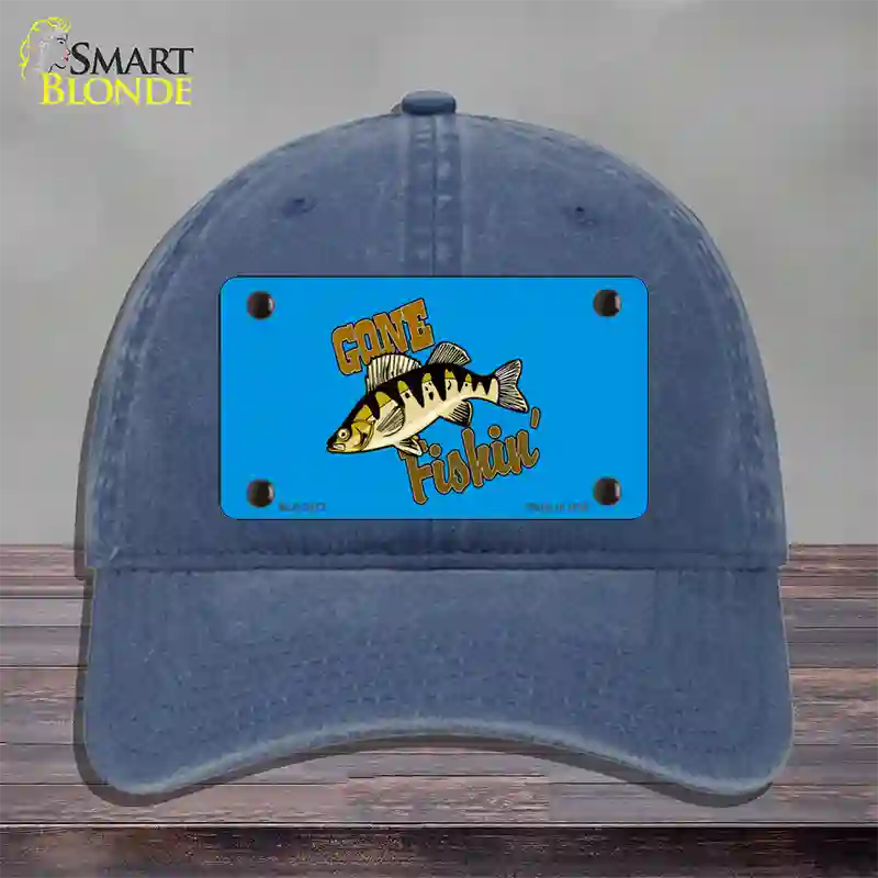 Gone Fishin Novelty License Plate Hat Unconstructed Cotton / Navy